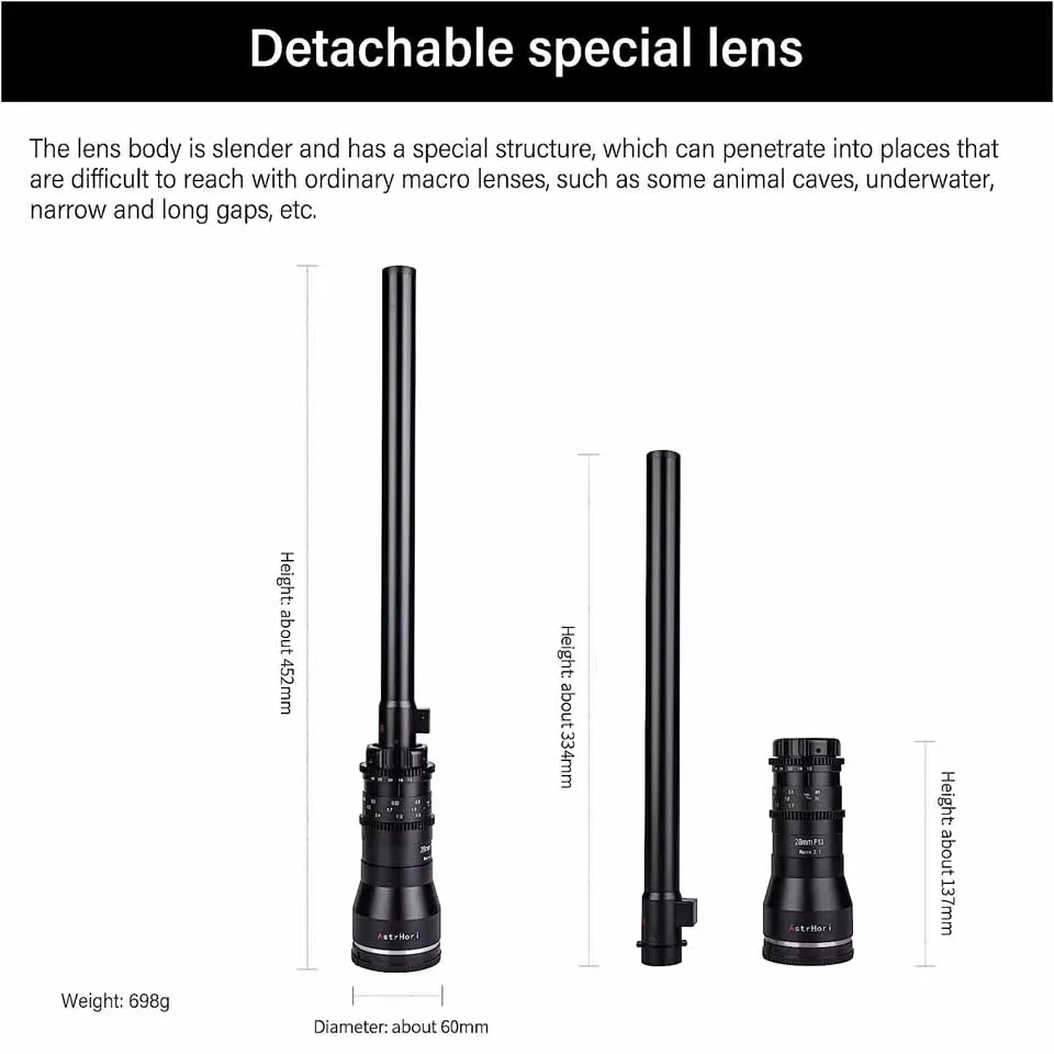 AstrHori 28mm F13 2:1 Full Frame Macro Probe Lens for Sony E/Nikon Z/Canon RF/Fuji X/Canon EF/Nikon F/PL Mount Cameras