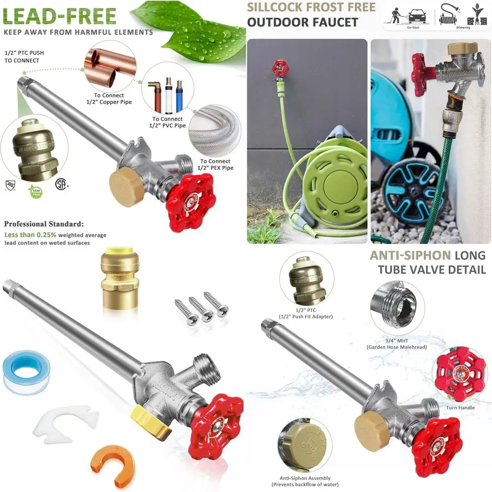 

Lead-Free 8 Anti-Siphon Outdoor Faucet with Backflow Preventer and 3/4 Hose Connection