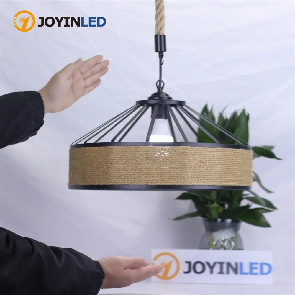 

JOYINLED 30/40cm Natural Handmade Chandelier Hemp Rope Retro Industrial Home Bar Restaurant Round Decorative Light for E27 Bulb