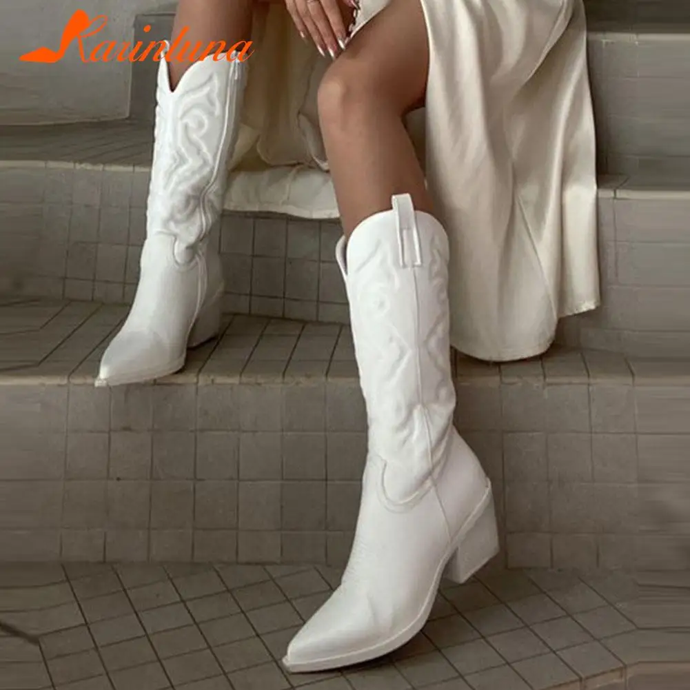 Dropship Hot Fashion 2023 Winter Comfy Cowgirl Western Boots Retro Vintage Women Knee High Boots Embroidery Dress Ladies Boots