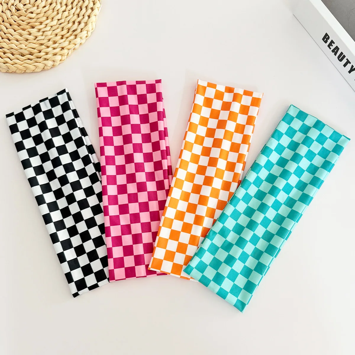 Chequered Headband Fashion Plaid Widened Elastic Headband Hair Styling Accessories for Sports Fitness Sweat-absorbing Hairband
