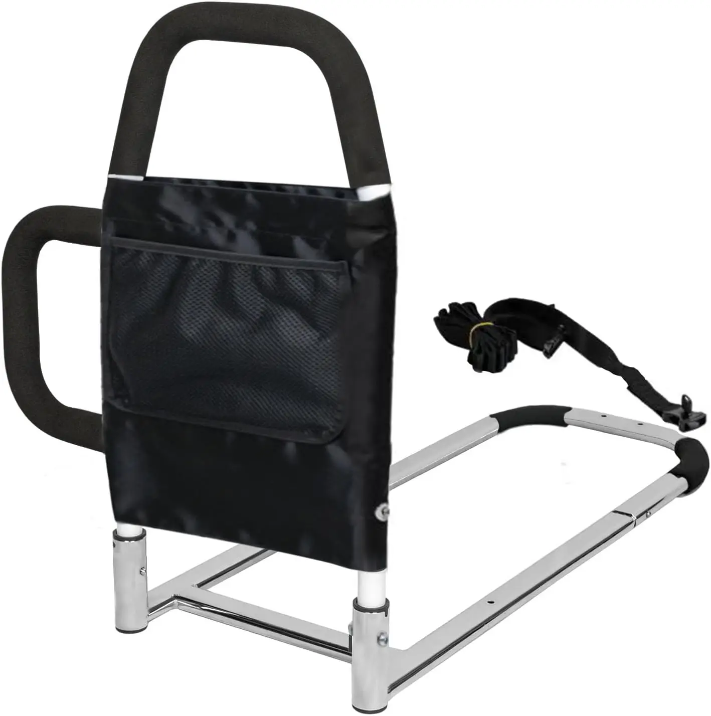 

Поручень для кровати для пожилых людей с карманом для хранения, двойные поручни для легкого вхождения/выхода, подходит для всех размеров кроватей