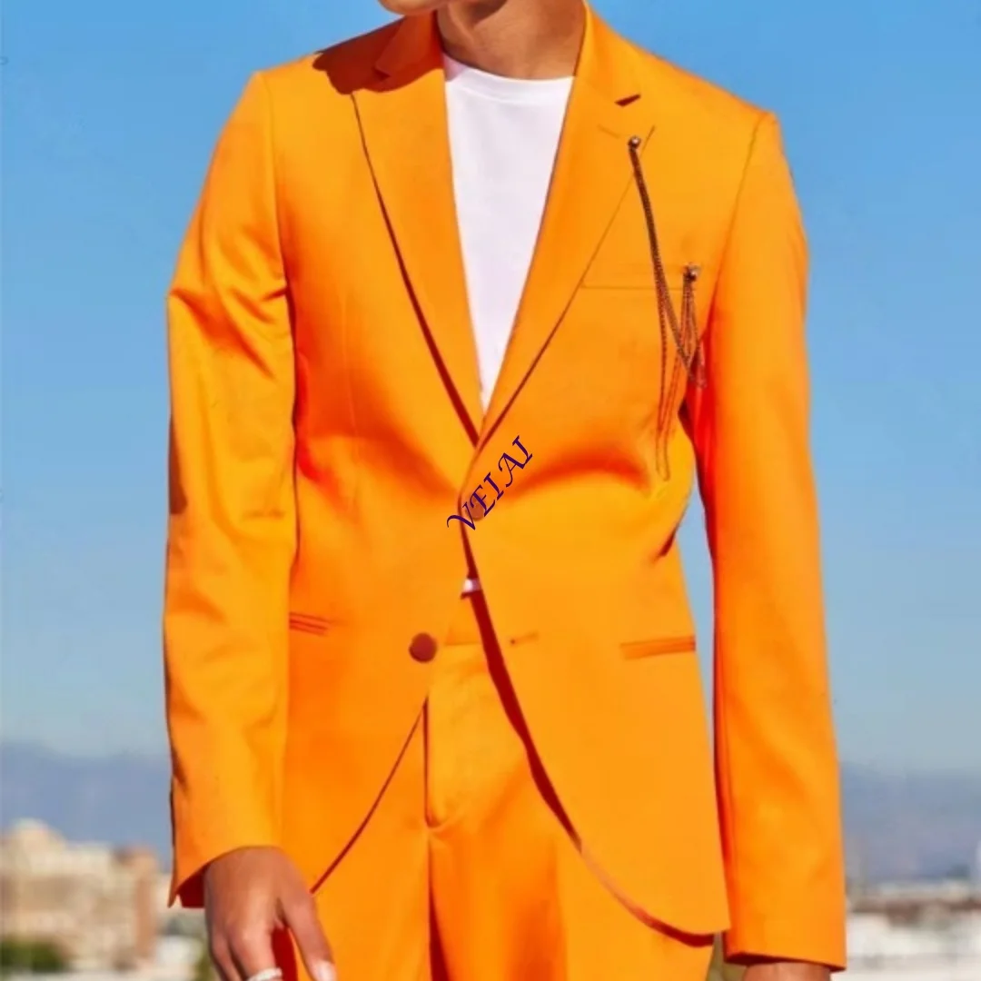 Customized Orange Slim Fit Men's Suit Two-Piece Set Single Breasted Casual Jacket And Pants Outfit for Party Prom Wedding