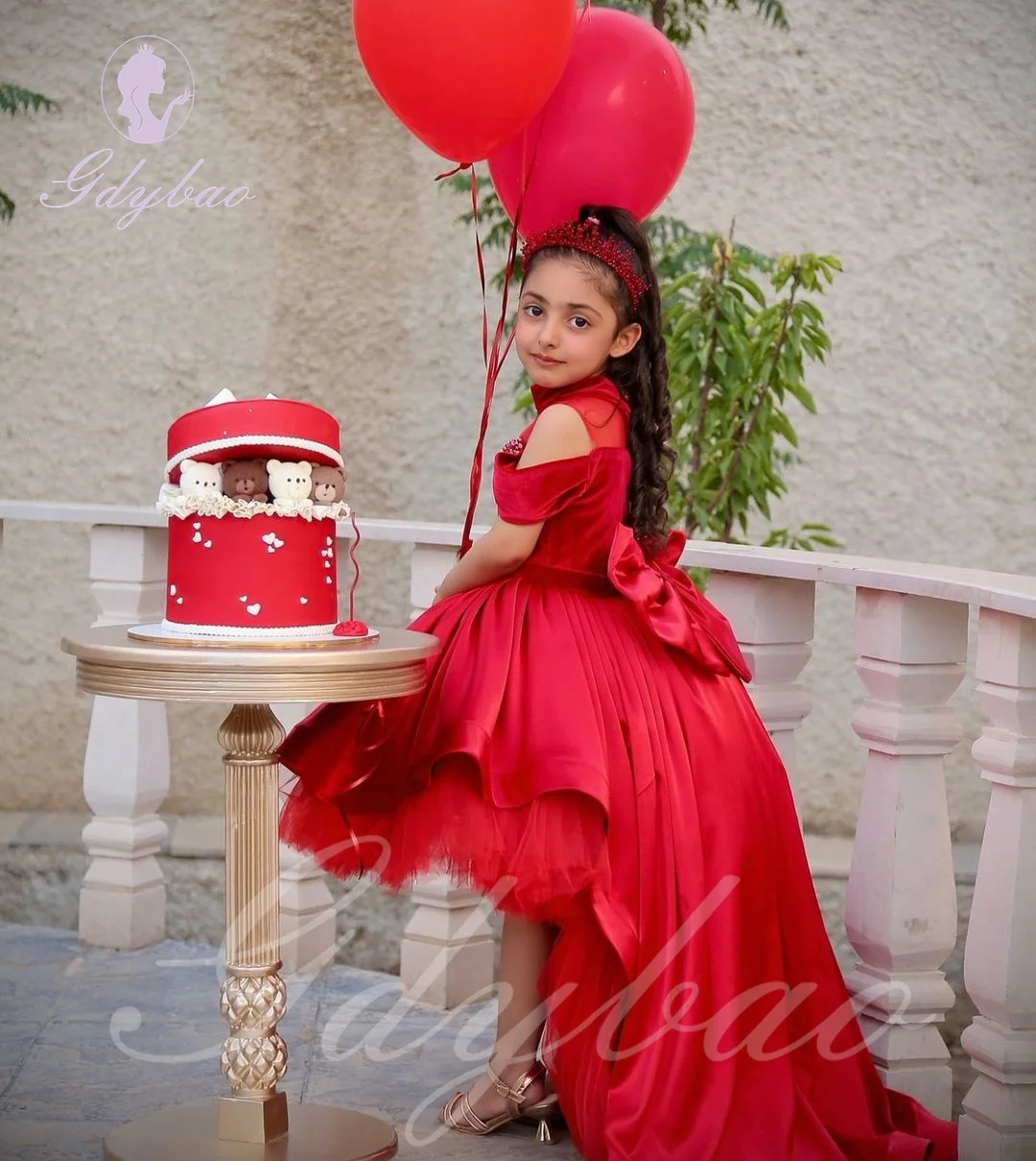 

Red Satin Flower Girl Dress For Wedding Beaded Puffy With Bow Luxury Kids Birthday First Communion Princess Baby Ball Gowns