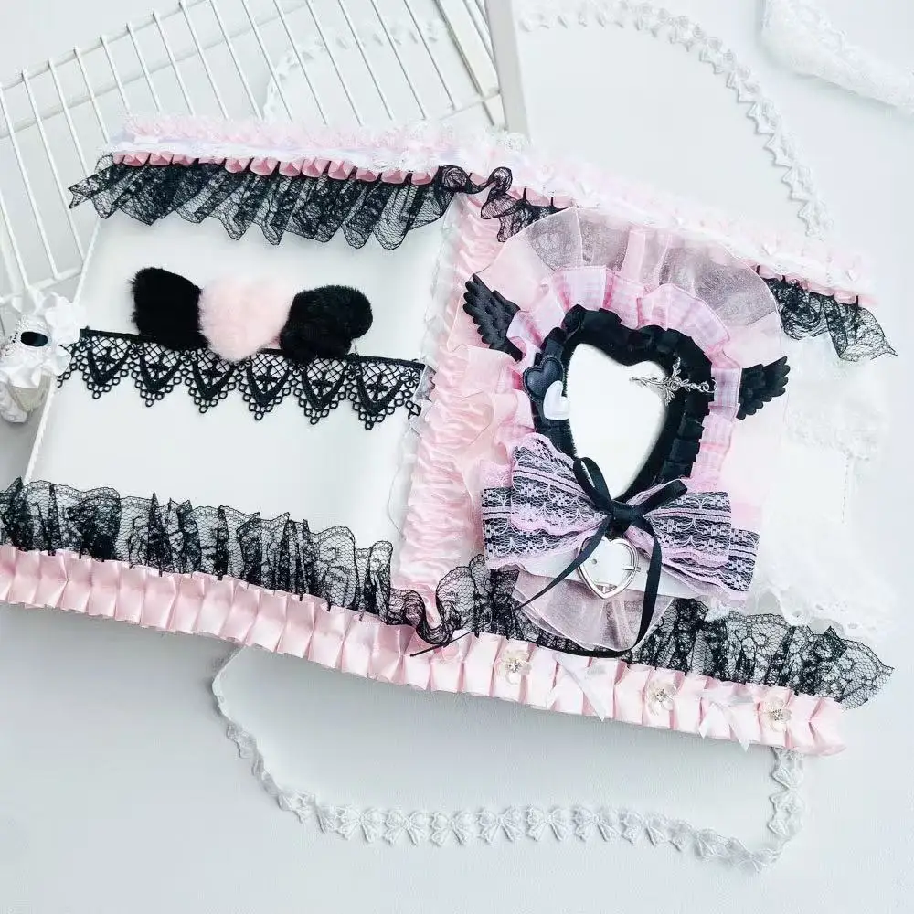 Dolce Rosa Freddo Nero Tesserino Album A5 Raccoglitore Idole Kpop Raccoglitore per foto con cuore Toploader Arco Materiale scolastico fatto a mano