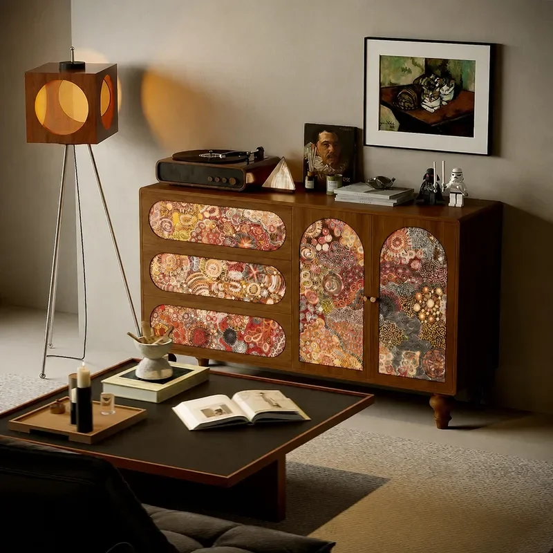 Retro Starry Solid Wood Chest Cabinet Entryway Storage Decorative Unit for Living Room and Bedroom Organization Furniture