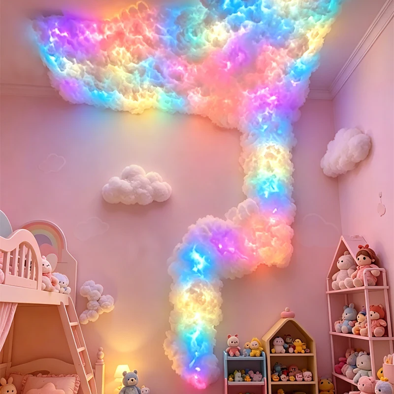 DIY 구름 번개 조명 무선 리모컨 앱 음악 동기화 다색 번개 천둥구름 LED 조명 게임룸 장식용 썸네일 5