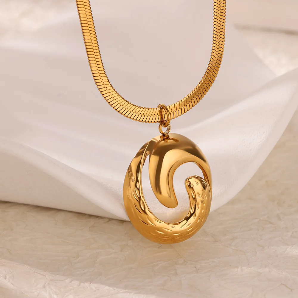 Stainless Steel Bow Moon Pendant Necklace For Women Gold Color Geometric  Hollow Round Necklace Christmas  Party Jewelry Gift