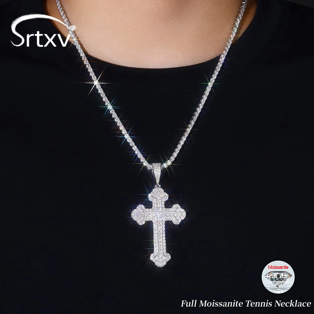 

Теннисное ожерелье с подвеской в виде креста полного D для женщин и мужчин, стерлинговое серебро S925, сверкающее хип-хоп, бриллиантовая цепочка на шею, ювелирные изделия