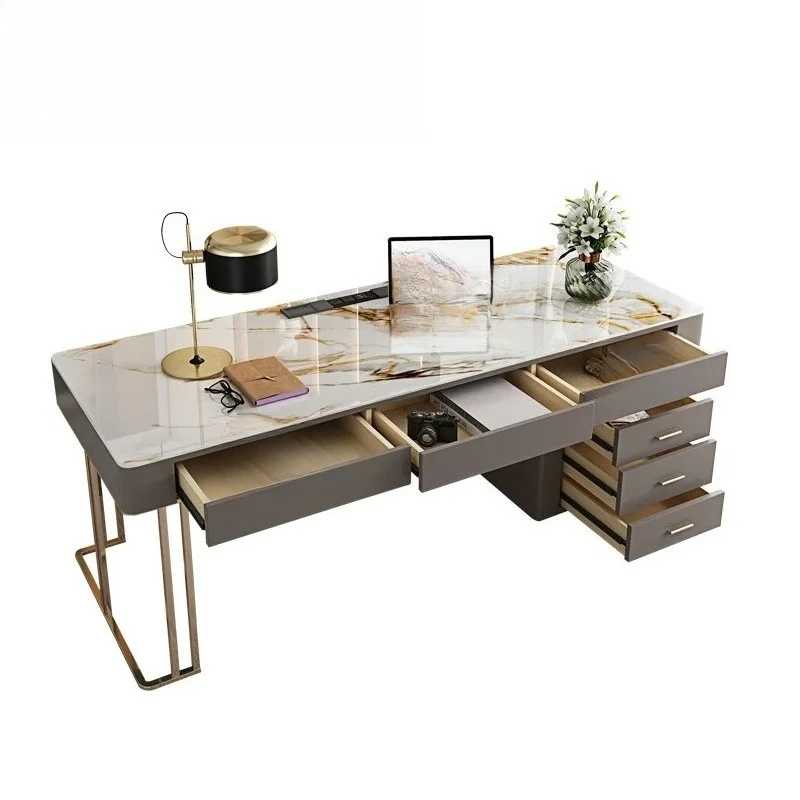 

Light luxury glossy rock panel office and chair combination modern desktop computerstudy home writing