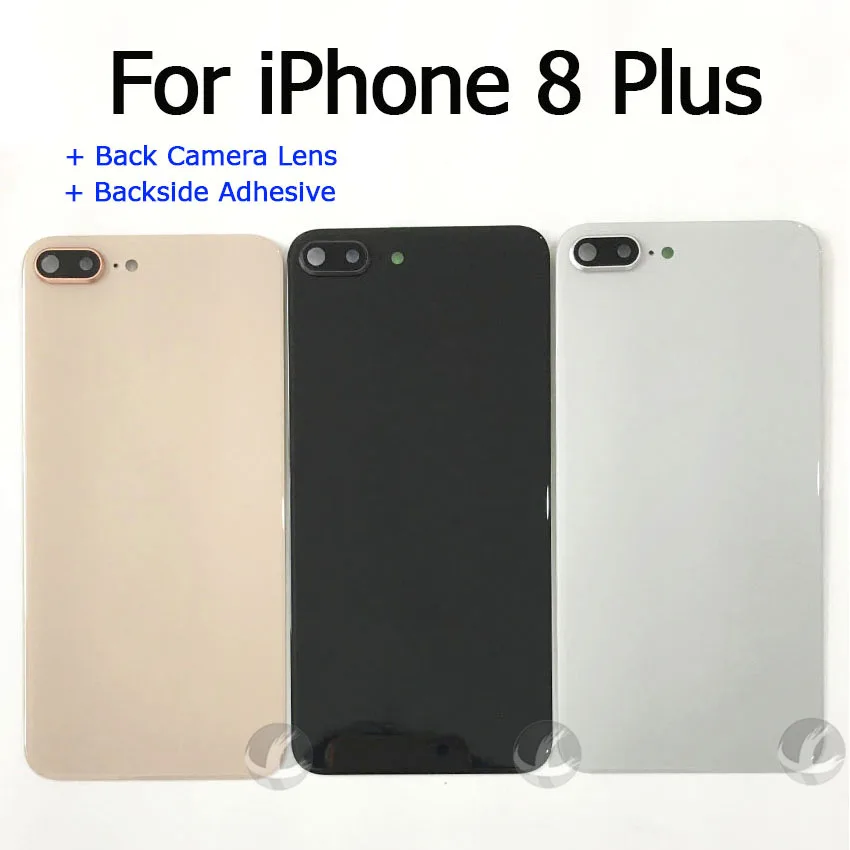 Universal Version Back Housing With Camera Lens + Adhesive For iphone 8 Plus 8P + Logo Rear Glass Plate Cover Lid Shell