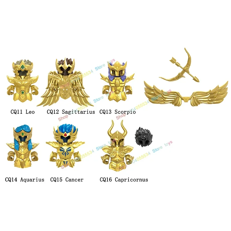 CQ11-22 quadrinhos anime figuras de ação modelos blocos de construção guerreiros dourados cena tijolos acessório brinquedos das crianças presentes aniversário