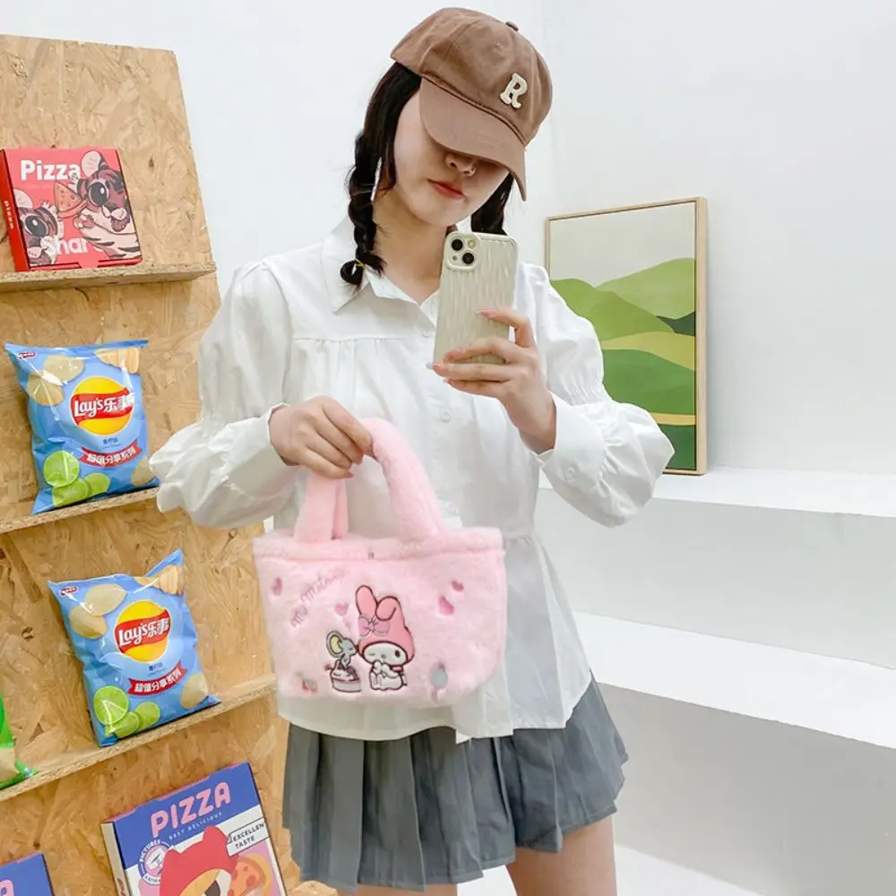 Anime Sanrio Hello Kitty My Melody Cinnamoroll Kulomi Handbag Plush Shoulder Bag Soft Cosmetic Bag Coin Purse Christmas Gifts