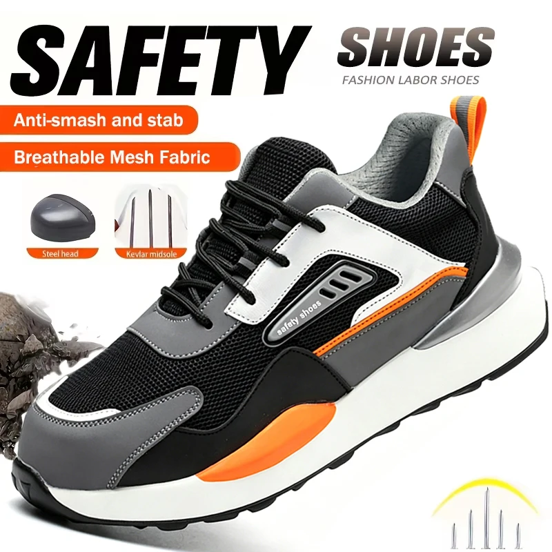 Anti-smash Anti Puncture Functional Shoes Men Safety Shoes Steel Toe Shoes Male Indestructible Mining Boots Work Shoes Sneakers