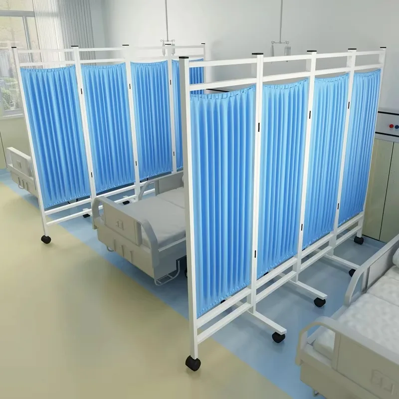 Medical Iron Fabric Folding Partition Screen for Hospital Sanitary Room Sliding Mobile Wheels PF01 Model Lifetime Warranty