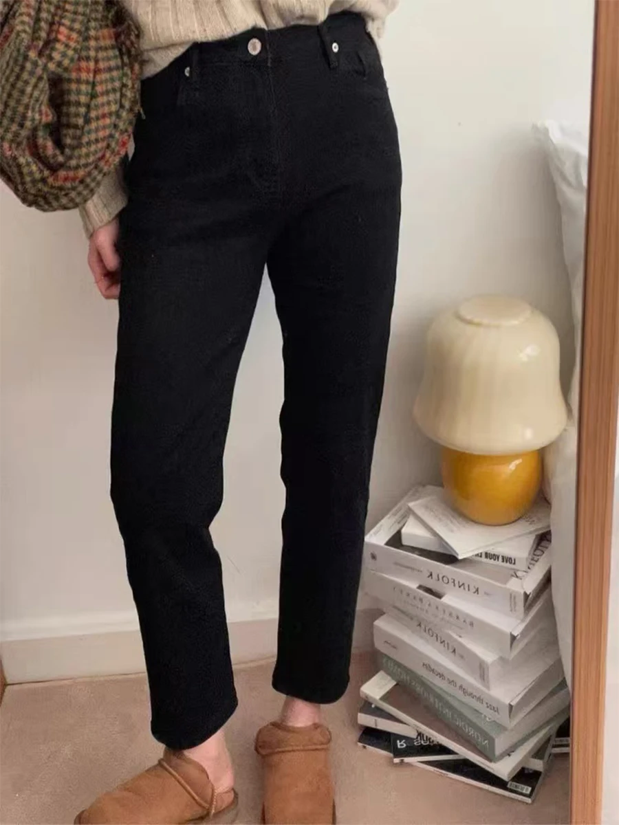 

Джинсы женские с высокой талией, эластичные, прямые, из хлопкового стрейч-денима, больших размеров, весна-осень