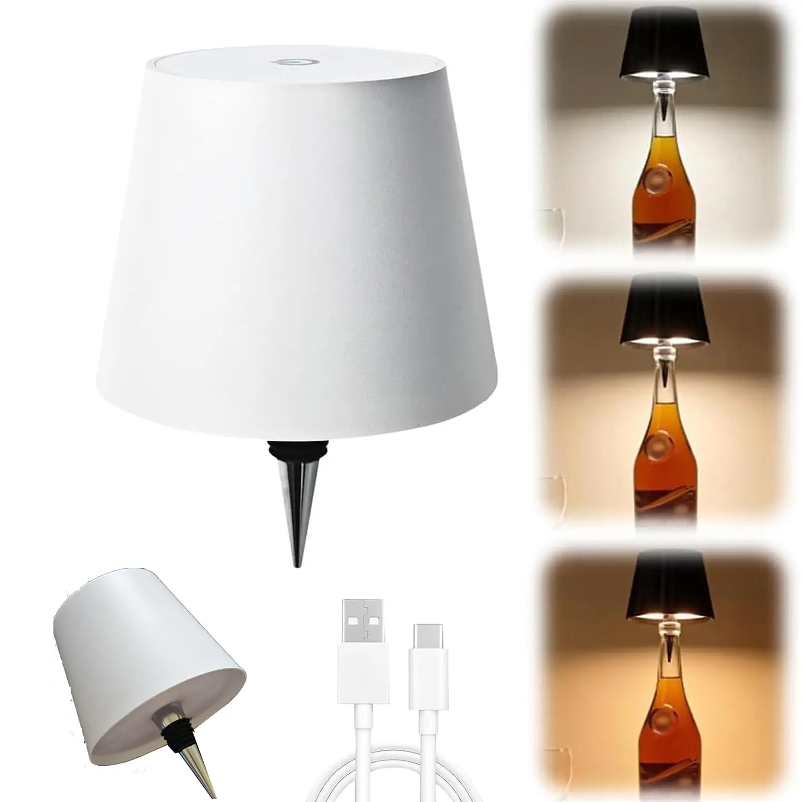 NONE Kabellose Flaschen-Tischlampe, Touch-Steuerung in 3 Farben und stufenlos dimmbare Nachtlampe für Bar, Weinflaschen, Dekor, Schreibtischbeleuchtung 8