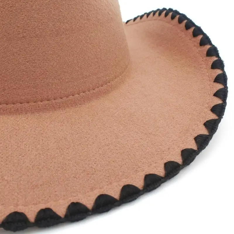 39BB فيدوراس قبعة رعاة البقر سوداء واسعة الحواف فستان قبعة رعاة البقر مفاجأة هدية لصديقها الأب العم قبعة عادية #3