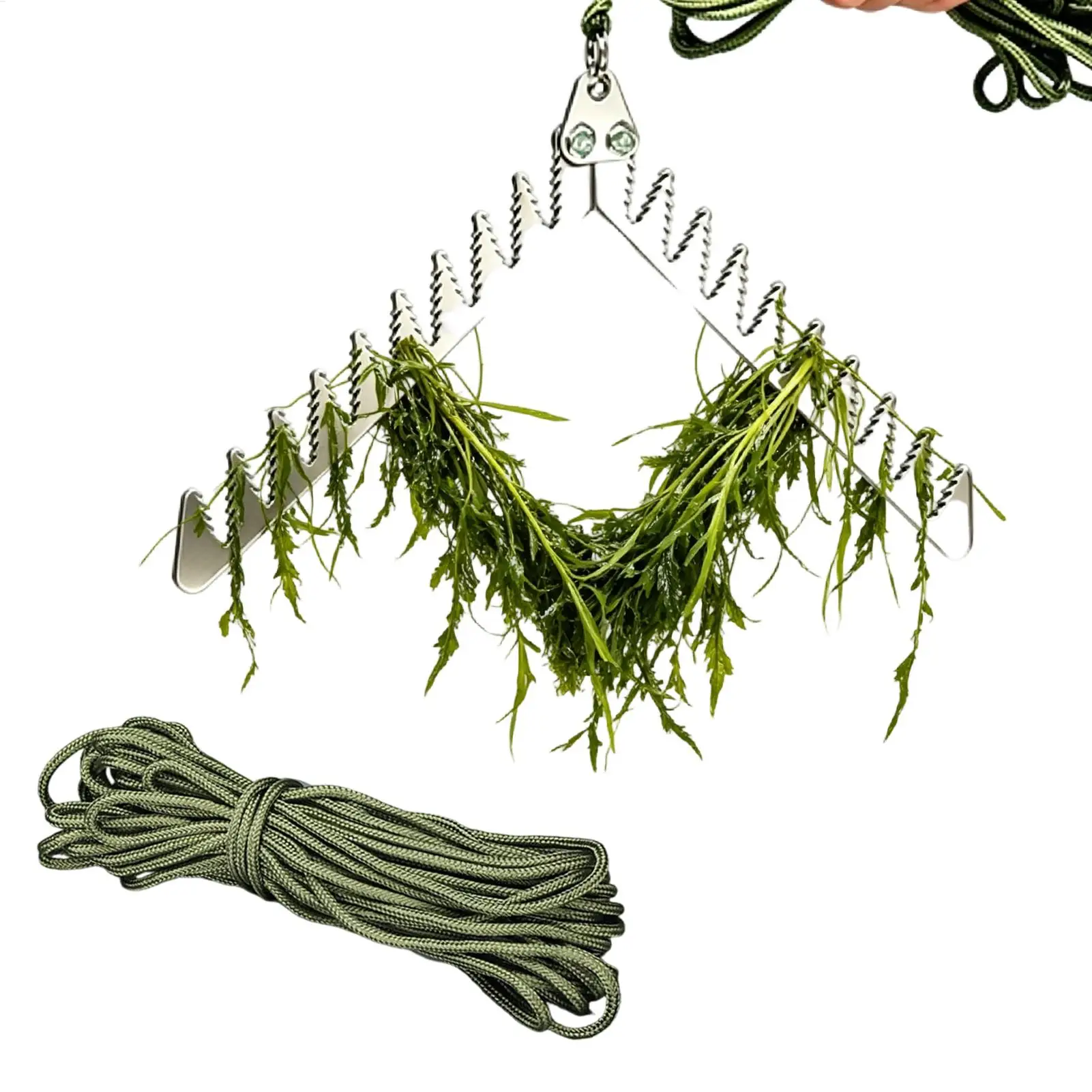 Pond Rake Foldable Serrated Aquatic Plant Cleaning Tools with 20 Meters Rope Pond Grass Rake for Dock Canal Shore Beach Lake