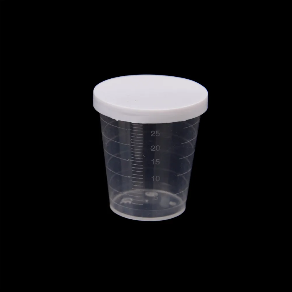 NEW 10Pcs 30ml Plastic Lab Test Liquid Measuring Container Cups with Cap