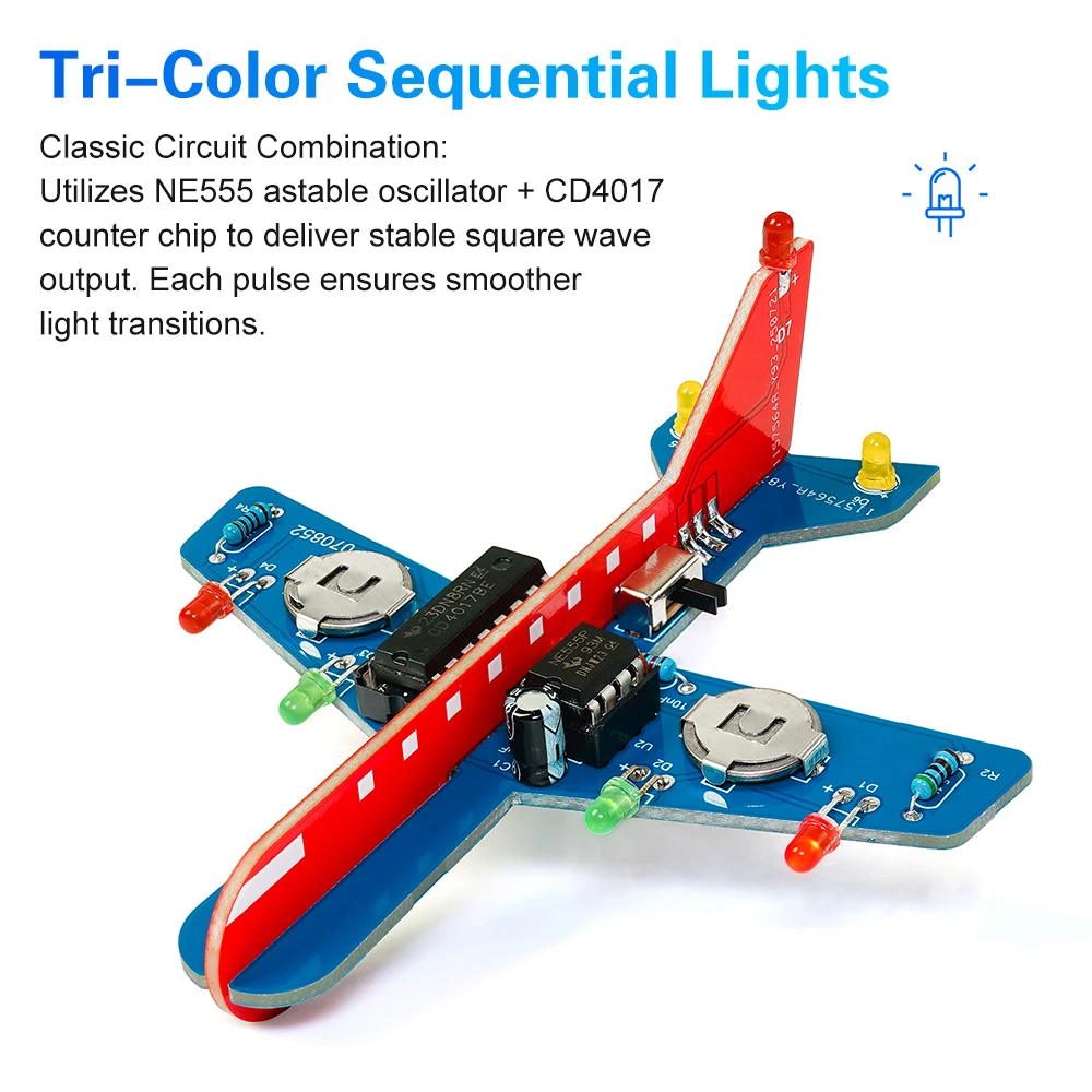 DIY Mini Aircraft Electronics Kit CD4017 LED Running Light Aircraft Model Soldering Kit Supports Frequency Adjustment