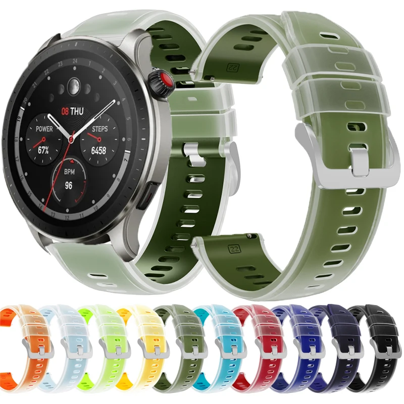 Silikon-Uhrenarmband für Amazfit GTR 4 3 Pro 2 47mm Stratos Pace 2 2S 3 Bip 6 Bip 5 22mm Transparentes Armband für Amazfit Balance 2