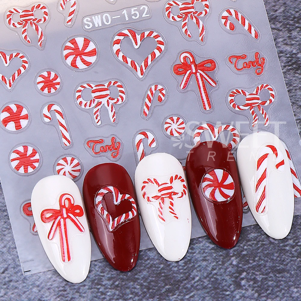 5D تنقش الأحمر كاندي مسمار ملصق الحب القلب القوس مسمار الفن لاصقة تزيين الشارات عيد الميلاد الشتاء DIY بها بنفسك مانيكير مستلزمات الأظافر #2