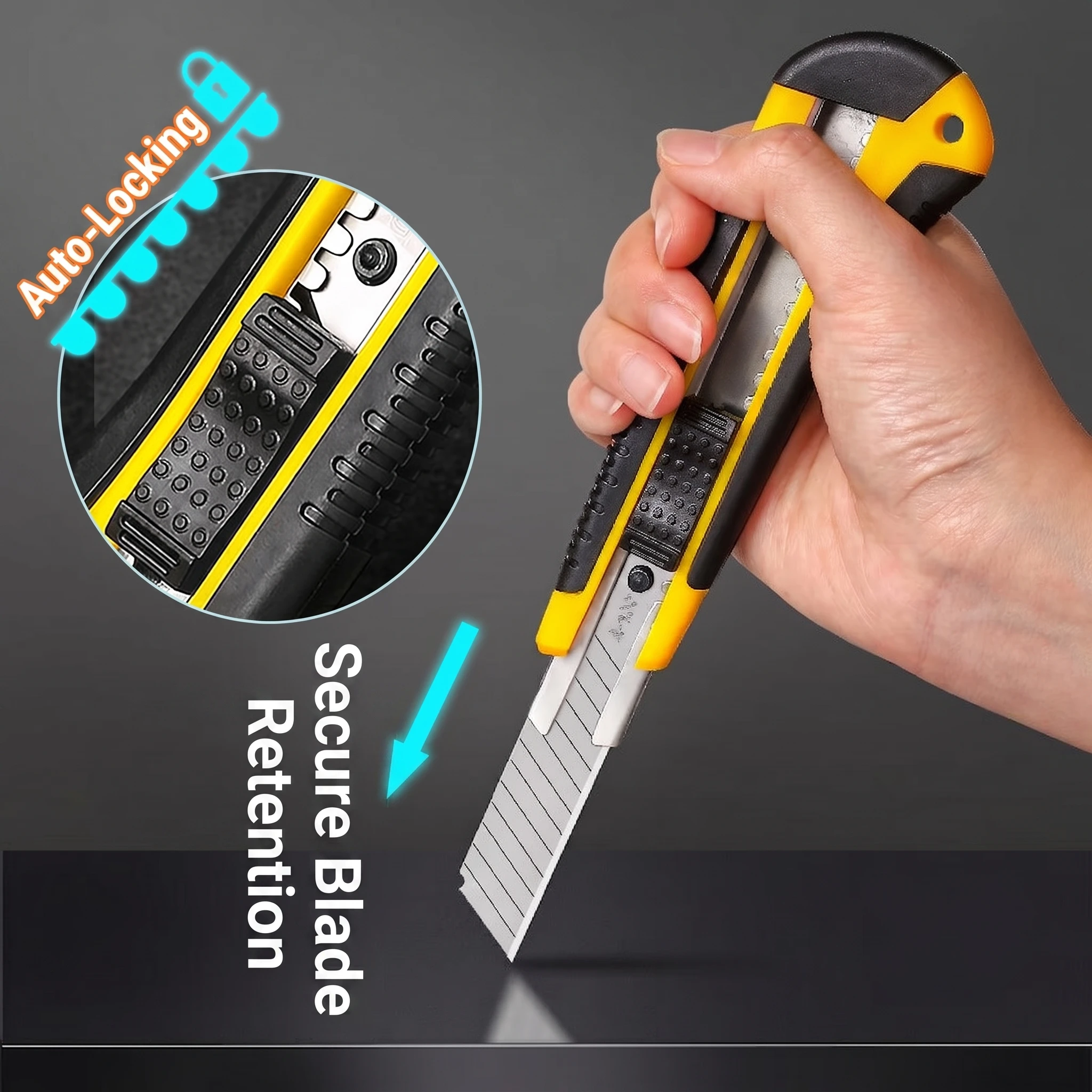 1Pc Utility Knife Rubber Handle Heavy Duty Retractable Cutter Knife Snapoff Blade Box Cutter for Cutting Carpet Plastic Unboxing