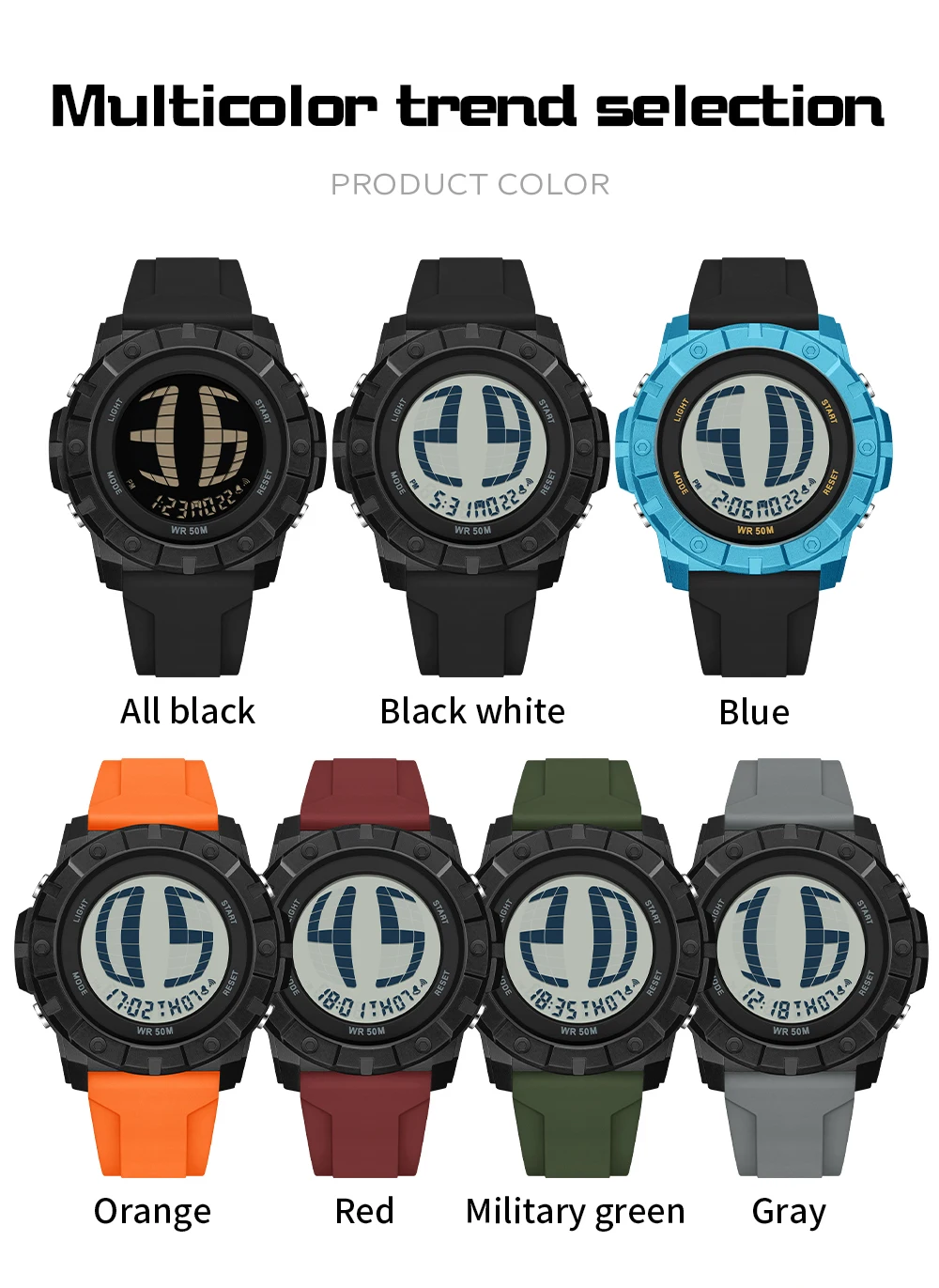 SANDA 2209, модные мужские цифровые часы с большим циферблатом, спортивные водонепроницаемые светодиодные студенческие электронные часы, будильник