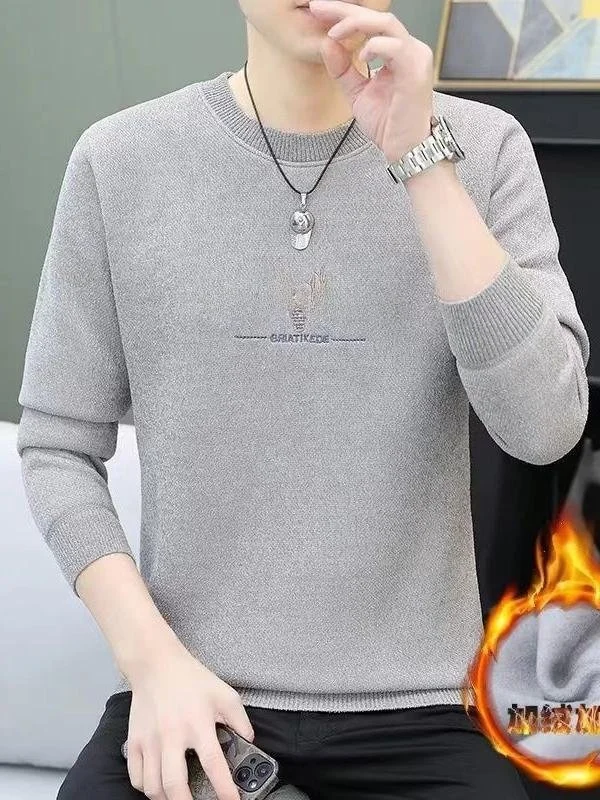 

New Men's Fce Lined Thiened Inteated Furry Knitwear High Collar round Ne Warm Winter Base Layer irt Inner Wear