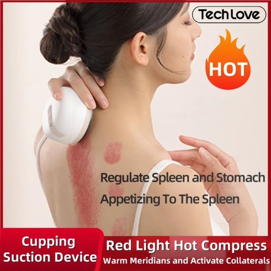 Techlove Buns Cupping Scraping Massager Adjustable Electric Cupping Suction Device Red Light Hot Compress To Dredge Meridians