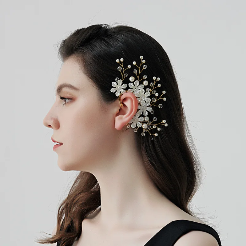 

Bridal Earrings Handmade Pearl Rhinestone Ear Hooks