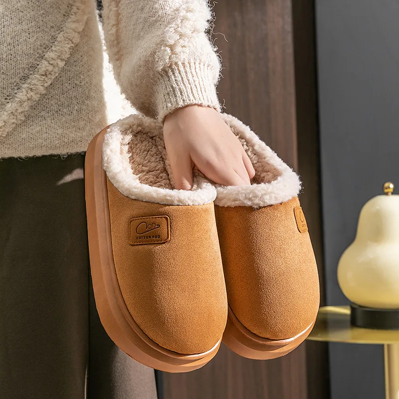 

Cotton Slippers for Women and Men Winter Indoor Plush Slides Shoes Anti Slip Thick Soles Berber Fleece Slipper Couple