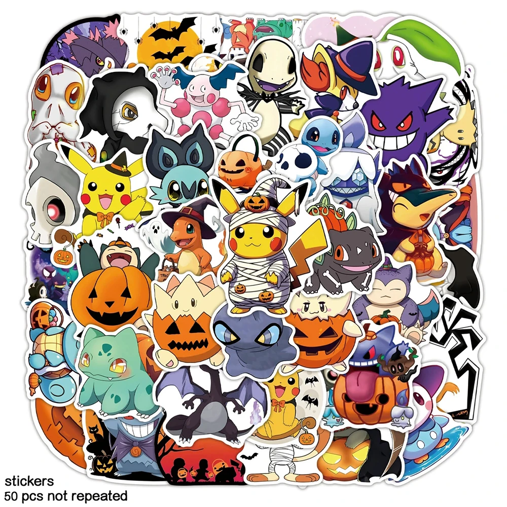

10/30/50pcs Halloween Stickers Cute Pokemon Anime Sticker for Kids DIY Phone Scrapbook Laptop Cartoon Graffit Decals Fun for Toy