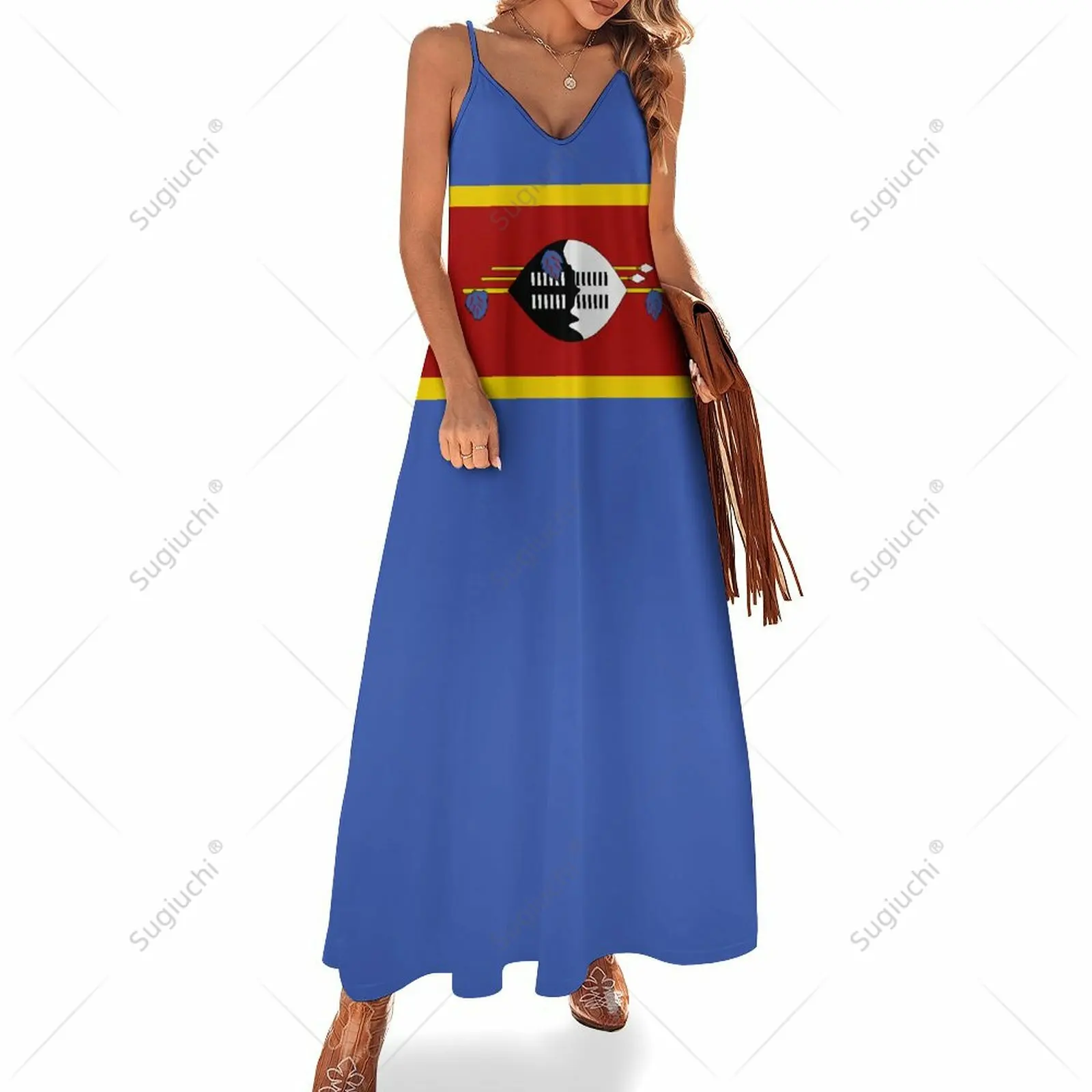 

Long Dresses Dress Eswatini Flag Print New Casual Sleeveless Women's V-Neck Printed Dress Swing Retro Dresses