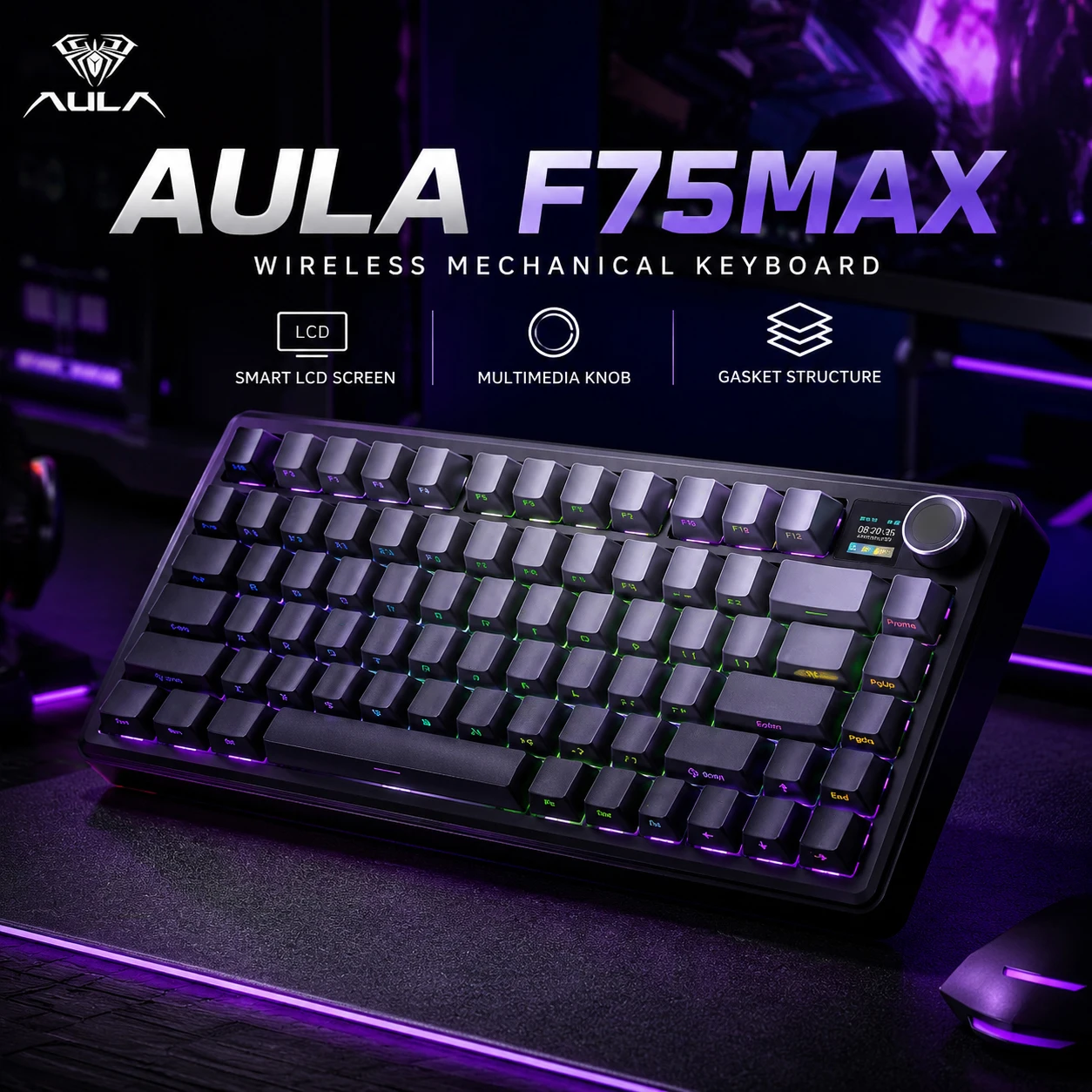 AULA F75 Max/F75 Mechanical Keyboard Custom 75% Layout RGB Backlight Wireless Bluetooth Gaming Keyboard With Screen And Knob