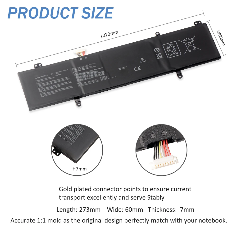 ETESBAY B31N1707 Laptop Battery Replacement for Asus S4000V S4200U S4200UQ X411U Notbook 11.55V 3653mAh