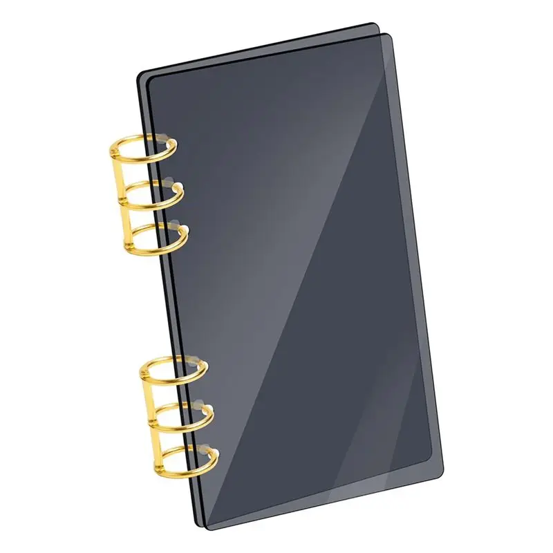 AU61-A6 Binder Black Acrylic Notebook Cover For Office And Travel With Gold Metal Rings