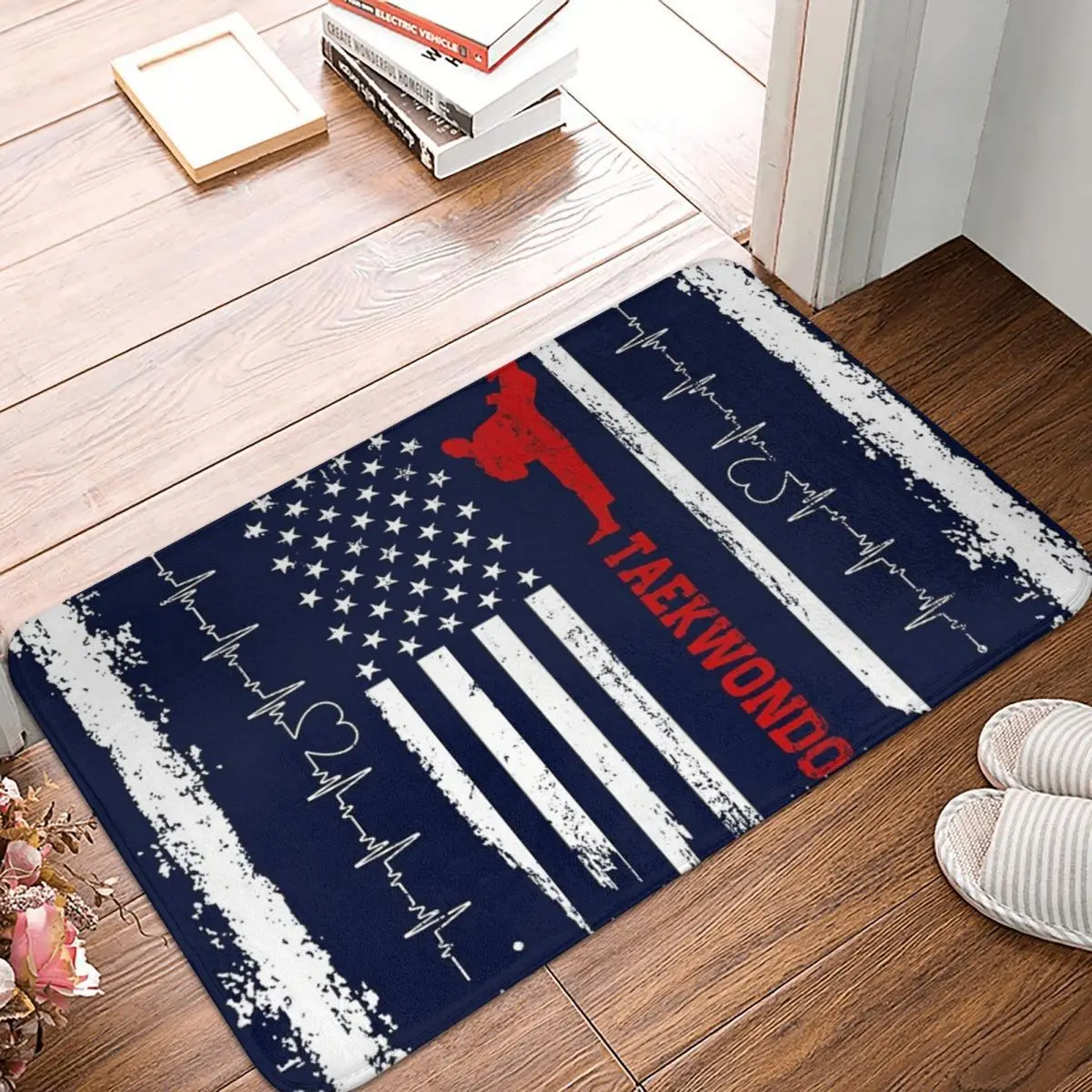 Taekwondo America Flag Blue Retro Bedroom Mat Taekwondo Doormat Living Room Carpet Outdoor Rug Home Decor