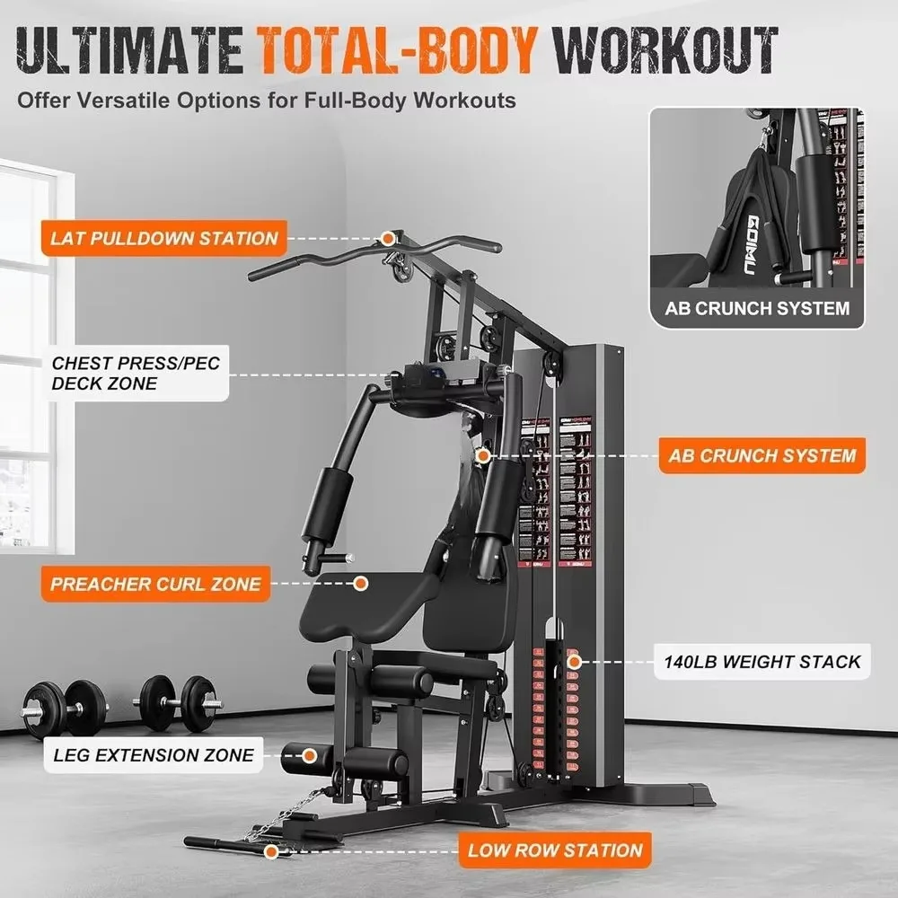 Multifunctional Home Gym 140LB Weight Stack Pulley System Full Body Strength Training Cable Workout Fitness Equipment Set
