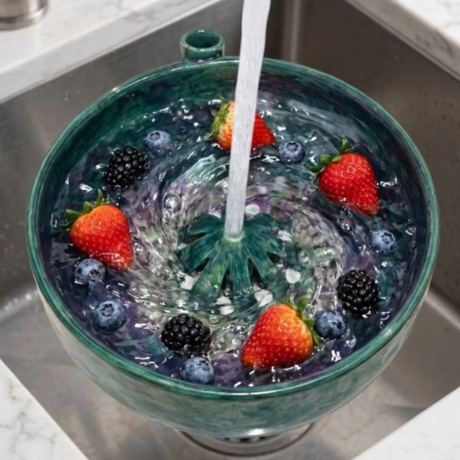 Fruit and Vegetable Basin Loop Handle Ceramic Washing Basin Fruit Washer Bowl Easy to Clean Small Fruit Washing Bowl Built-In