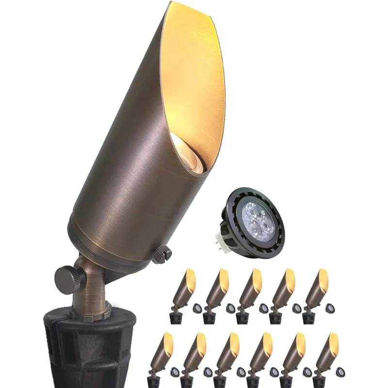 Brass Outdoor Spotlight, 12V AC/DC Low Voltage LED Landscape Lighting, Waterproof Spotlight for Garden, Patio and Yard