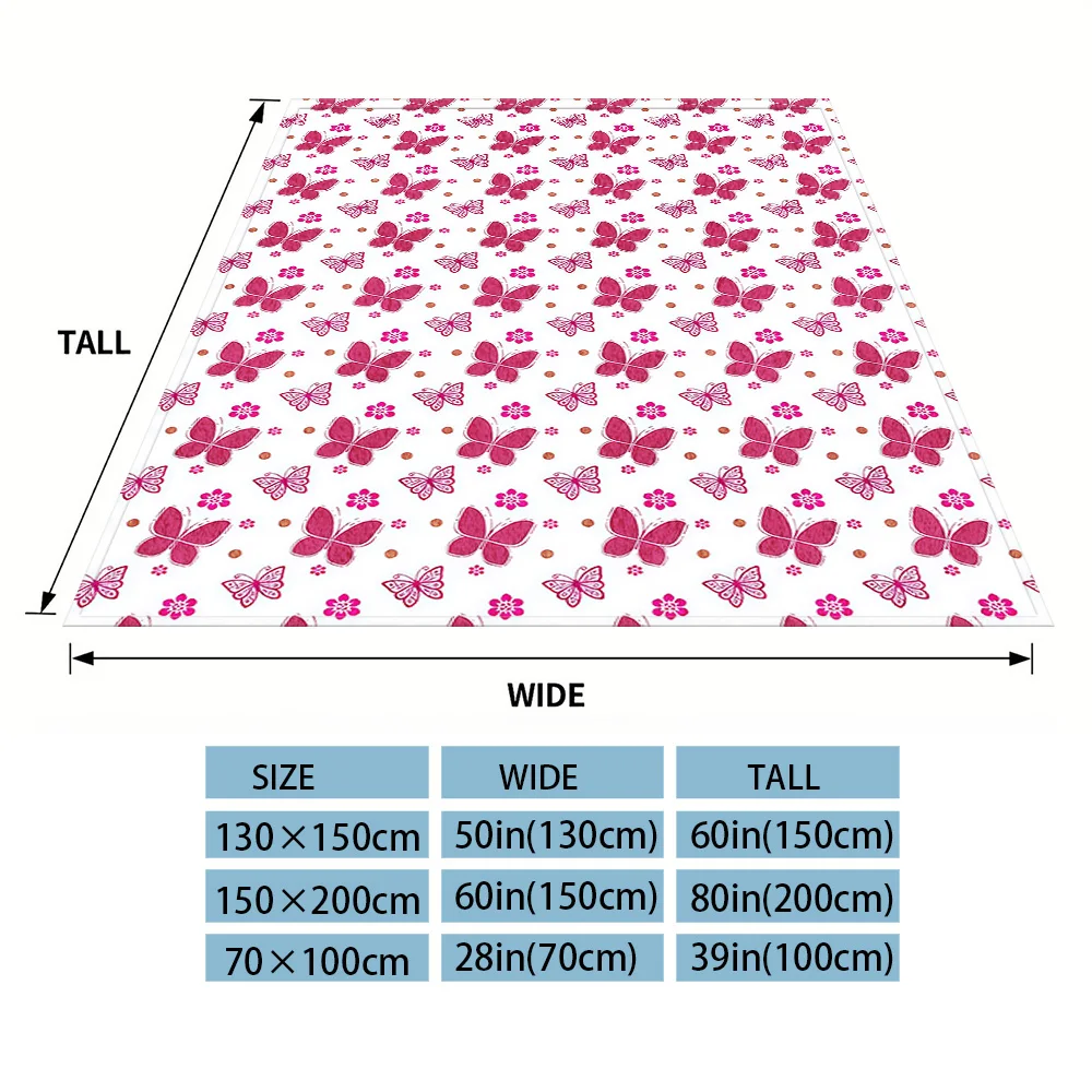 Pink Butterfly Ditsy Flannel Blanket, Ultra-Fine Fiber, All Season Luxurious Fluffy Blanket Suitable For Beds Or Sofas