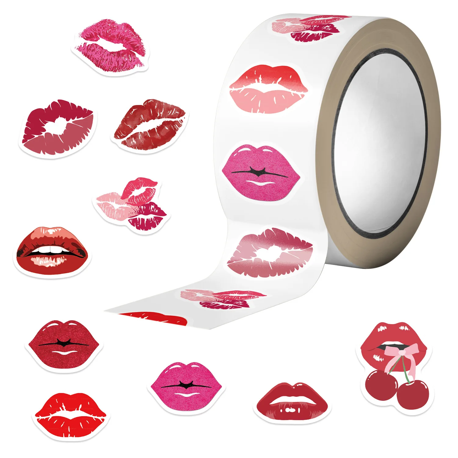 500PCS Roll Adhesive Tape Cartoon Flame Red Lip Notebook Stationery Decor Stickers