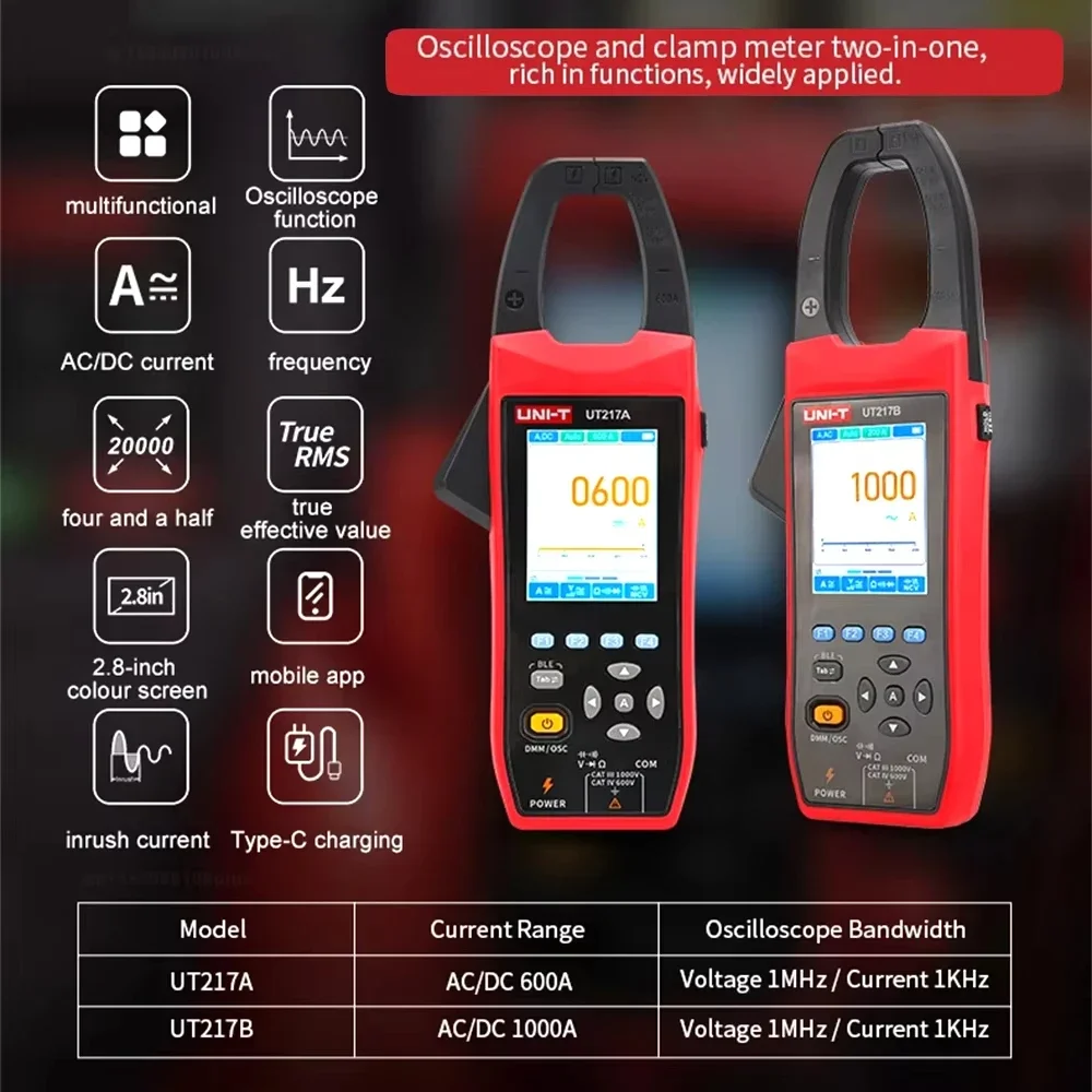 

UNI-T Multimeter Oscilloscope Clamp Meter Bluetooth Surge Current Voltage Waveform Amplitude Frequency Oscilloscope Clamp Meters
