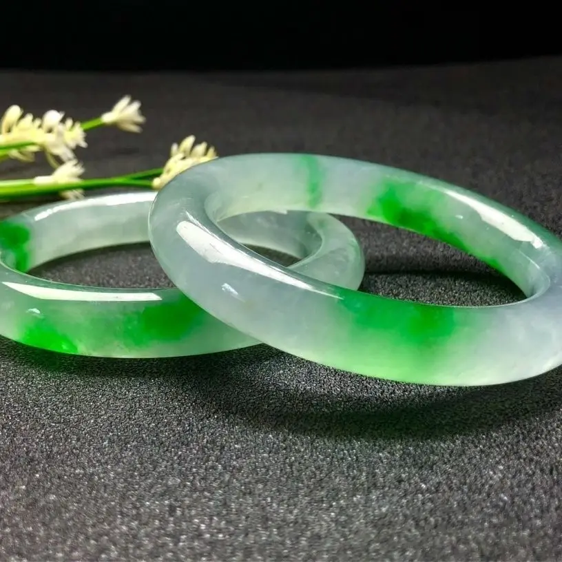 

High ice floating flower jadeite round bar bracelet round feel delicate and oily
