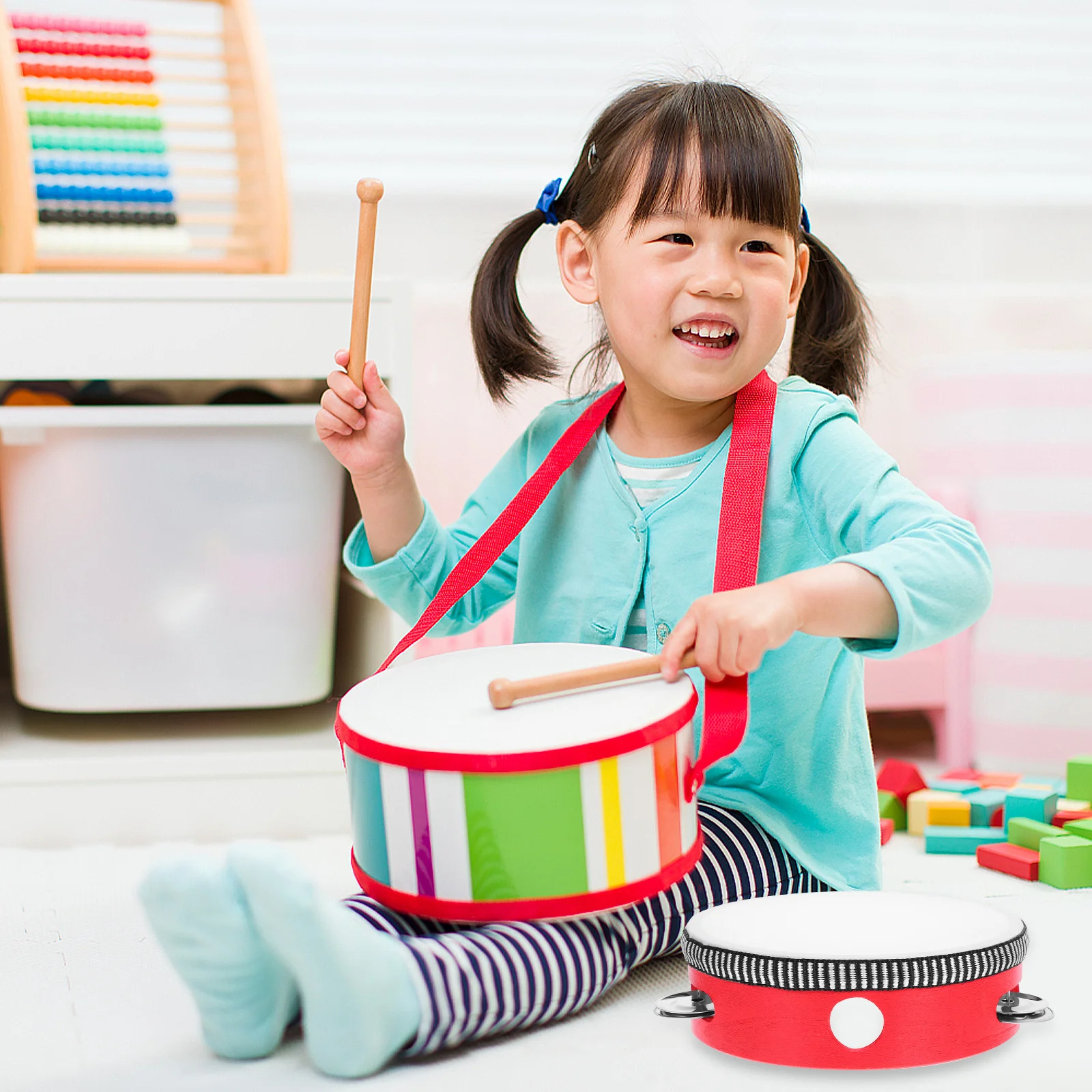 

Hand Tambourine Wooden Metal Percussion Instrument Drum Lightweight Kids Music Instrument for Beginners Children Handheld