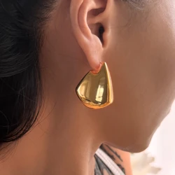 Vintage Smooth Stainless Steel Gold Plated Chunky Hoop Earrings for Women Geometric Thick Statement Drop Earring Party Jewelry
