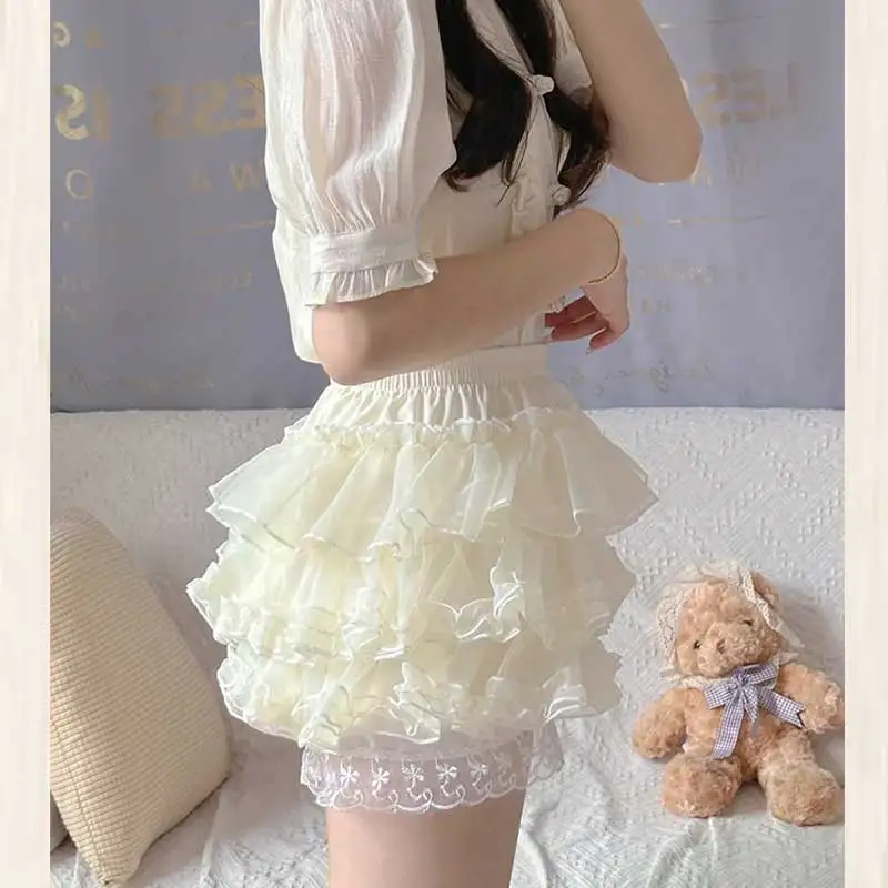 Japon tatlı Lolita dantel şort, fırfır kek güvenlik şort, Harajuku Kawaii şort, kabak pantolon, sevimli JK Bloomers, Y2k