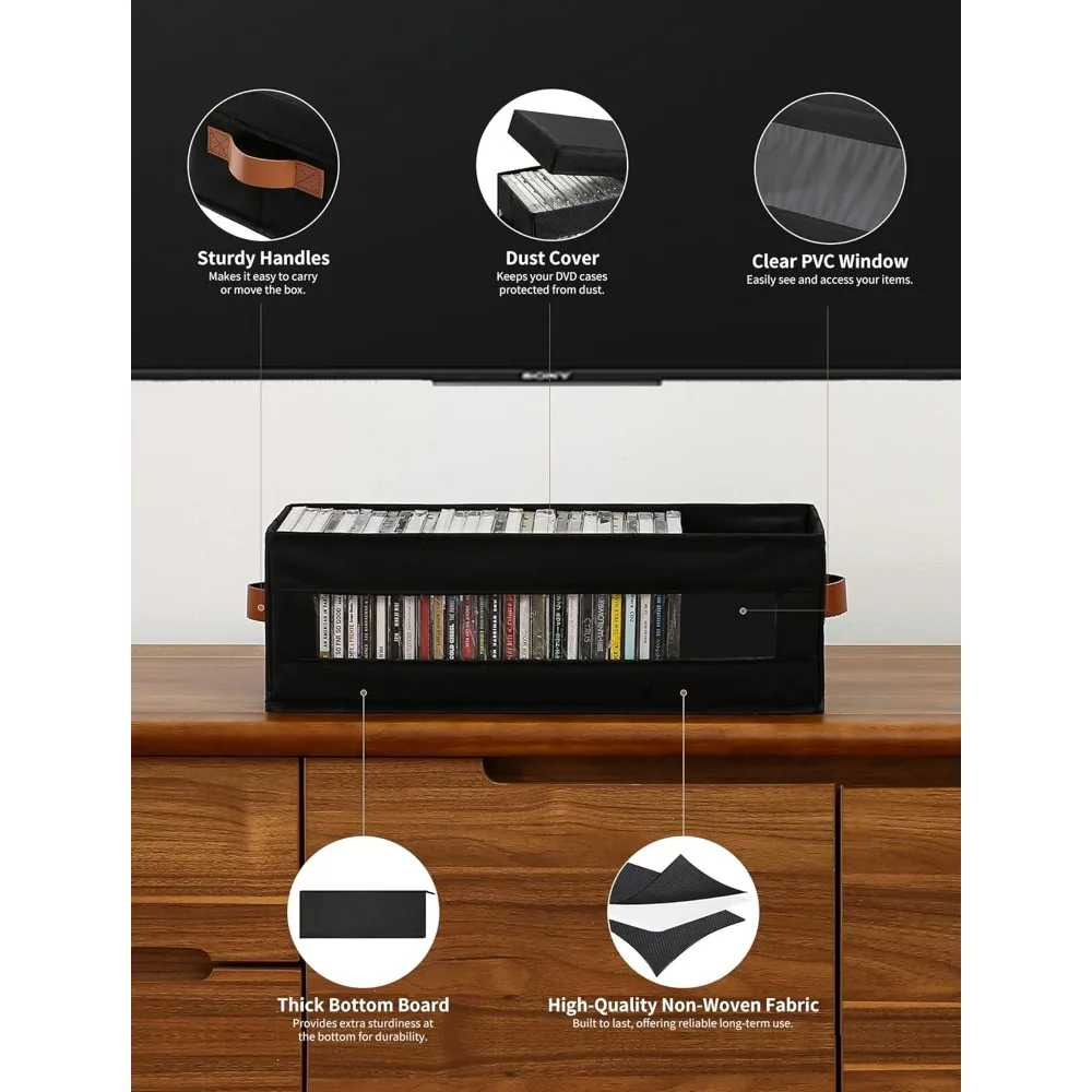 Compact Stackable CD Organizer with Clear Window, Holds 148 CDs, Dustproof & Portable